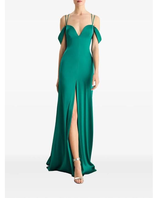 Vera Wang Green Cross-Back Split Gown