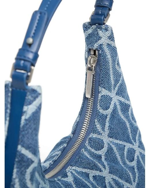 Calvin Klein Blue Monogram-Pattern Denim Shoulder Bag