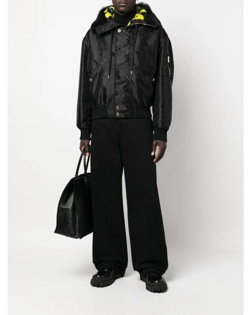 Versace Black Baroque-Print Shearling-Lined Jacket for men