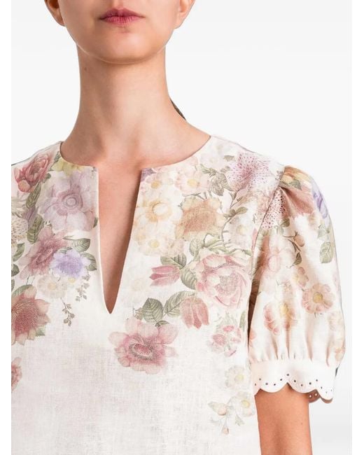 Twinset White Linen Floral Blouse With Embroidery