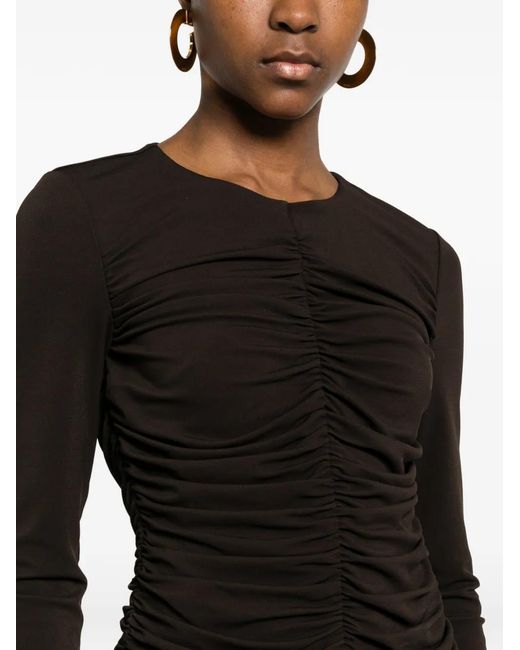 FRAME Black Ruched Long-Sleeve Blouse