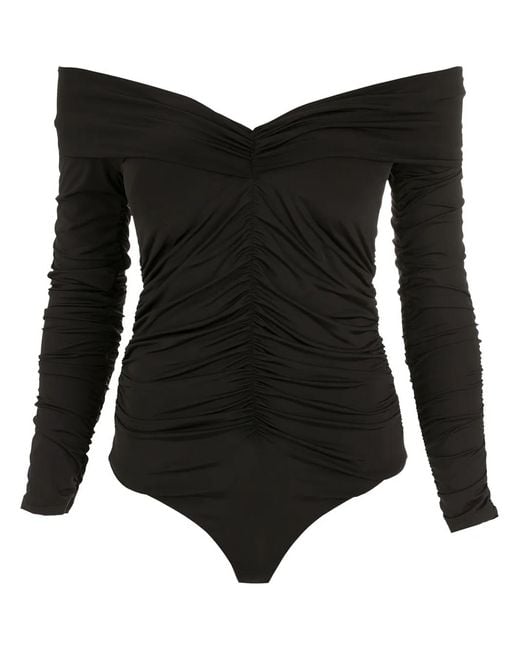 Amir Slama Black Ruched Long-Sleeves Bodysuit