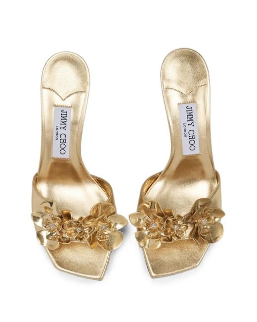 Jimmy Choo Metallic Skye 70 Flower Sandals
