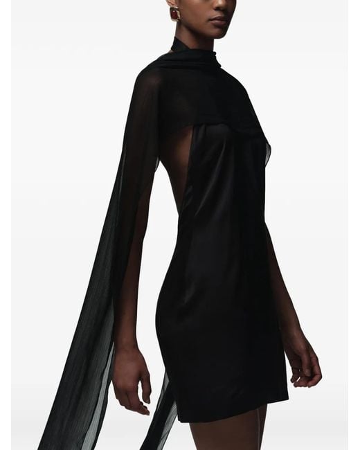 CAYET Black Farah Cape-Detail Open-Back Mini Dress