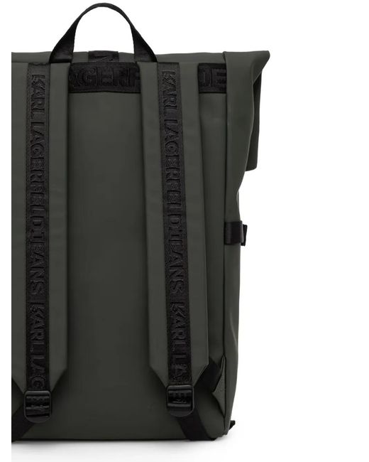 Karl Lagerfeld Black Logo-Tape Buckle-Fastening Backpack for men