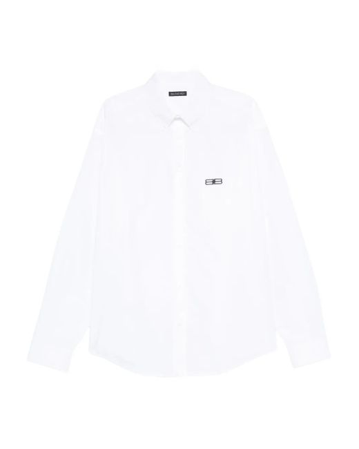 Balenciaga White Logo-Embroidered Long-Sleeve Shirt for men