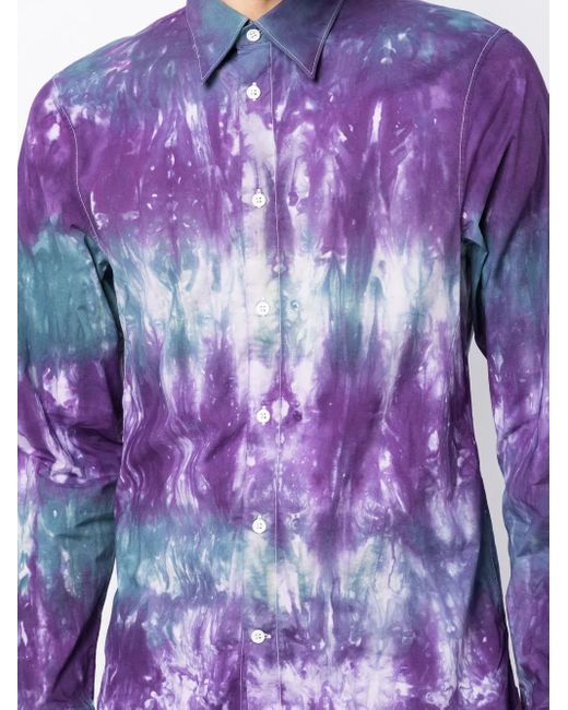 Stain Shade Purple Long-Sleeve Button-Up Tie-Dye Shirt for men