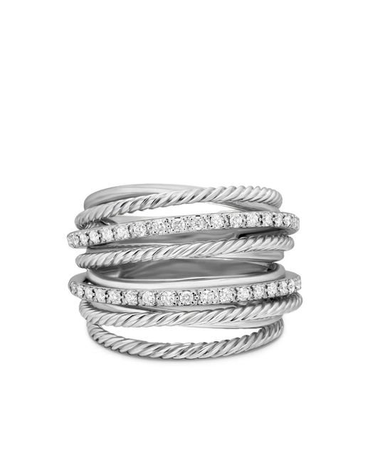 David Yurman White Sterling Crossover Diamond Ring (17.8Mm)