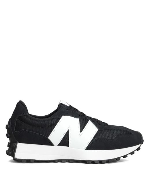 New Balance Black 327 Lace-Up Logo-Patch Sneakers