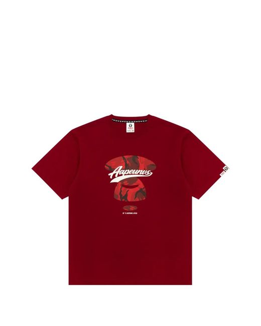 Aape By A Bathing Ape Red Moonface-Print Cotton T-Shirt for men