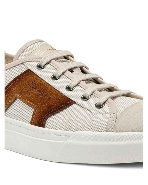 Santoni Brown Suede-Panel Canvas Sneakers for men