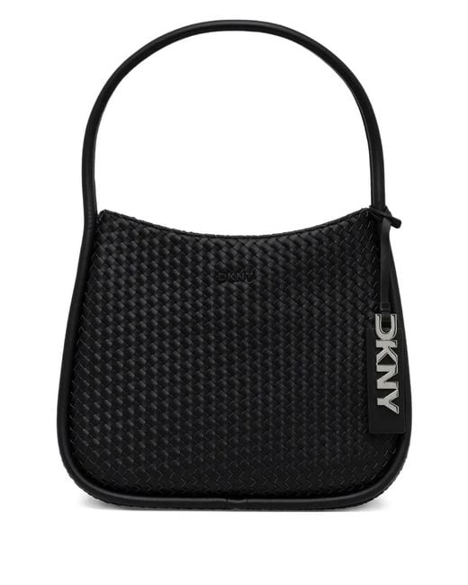 DKNY Black Woven Leather Tote Bag