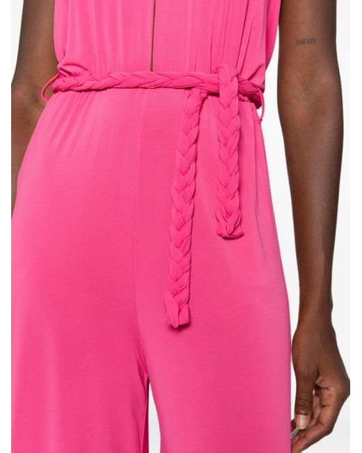 Kaos Pink Halterneck Braided-Belt Jumpsuit