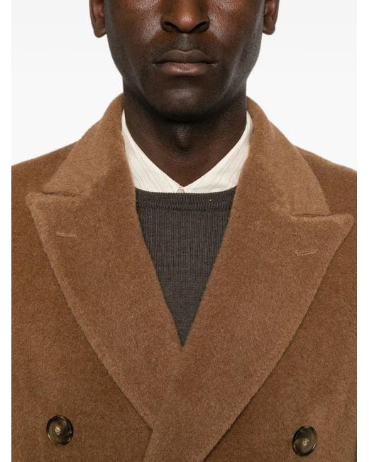 Canali Brown Double-Breasted Peak-Lapel Coat for men