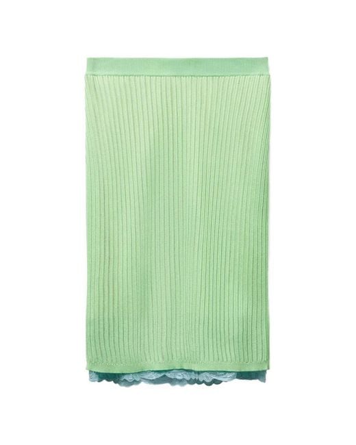 Versace Green Lace-Trim Viscose-Blend Ribbed Knit Midi Skirt