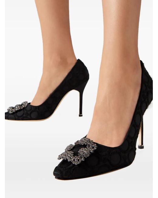Manolo Blahnik Black Hangisi Crystal-Buckle Pumps