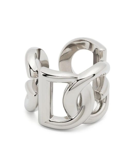 Dolce & Gabbana White Logo-Plaque Engraved Ring
