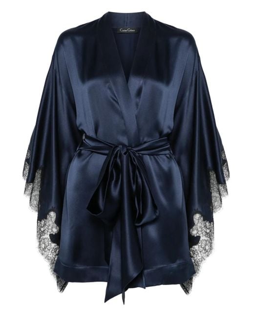 Carine Gilson Blue Satin Silk Robe