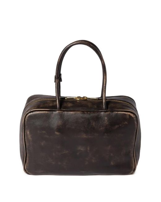 Miu Miu Black Beau Logo-Embossed Zip-Top Tote Bag