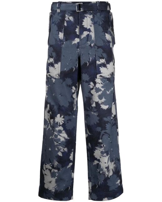 Maison Kitsuné Blue Abstract-Print Straight-Leg Jeans for men