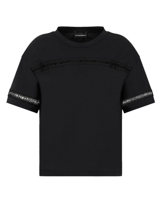 T-shirt en coton à logo brodé Emporio Armani en coloris Black