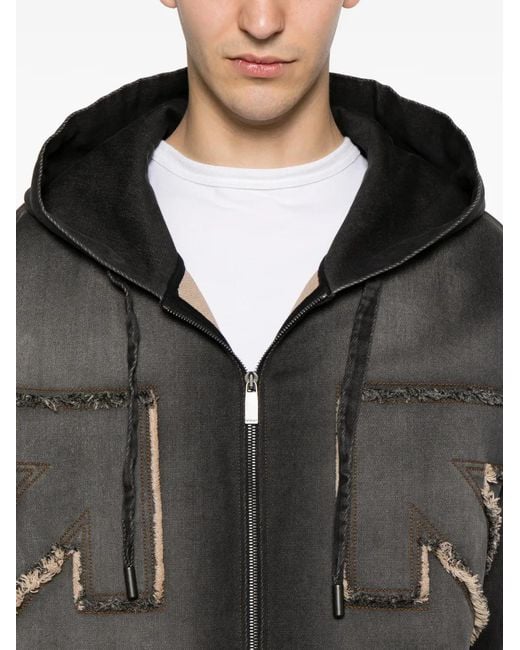 Off-White c/o Virgil Abloh Black Distressed Arrow Skate Zip Hoodie for men