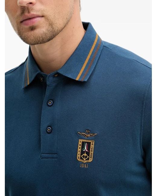 Aeronautica Militare Blue Embroidered-Logo Piqué Polo Shirt for men
