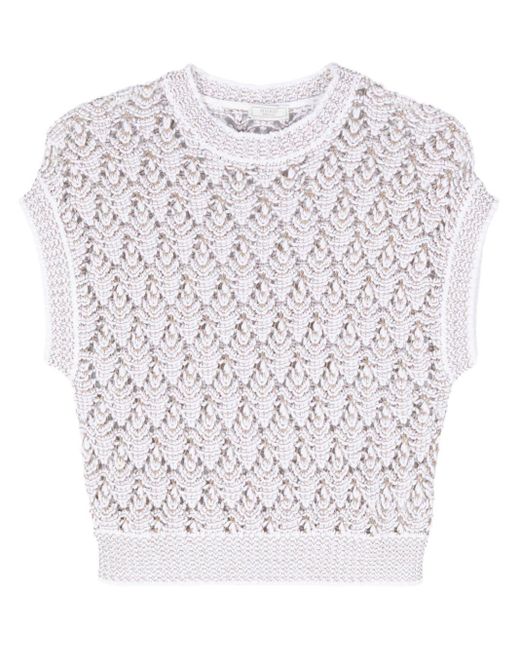 Peserico White Monogram-jacquard Knitted Top