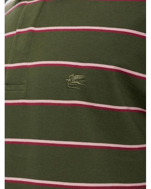 Etro Green Striped Long-Sleeve Polo Shirt for men