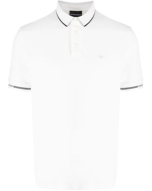 Emporio Armani White Logo-Embroidered Cotton Polo Shirt for men