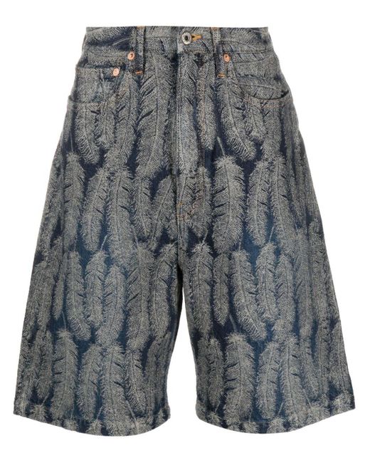 Kapital Gray Feather-jacquard Denim Shorts for men