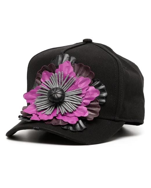 DSquared² Black Baseballkappe Mit Blumenapplikation