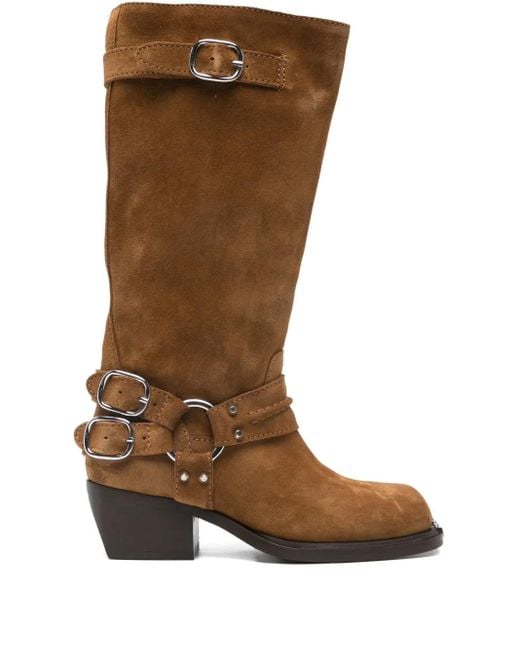 Sandro Brown Buckle-Detail Suede Boots