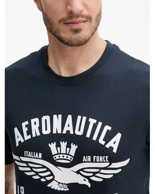 Aeronautica Militare Blue Logo-Print Crew-Neck T-Shirt for men
