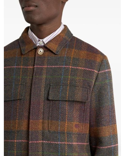 Etro Brown Madras Wool And Cashmere Shirt Jacket for men