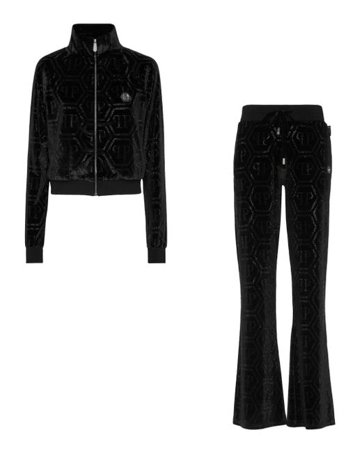 Philipp Plein Black Monogram-Embellished Track Pants