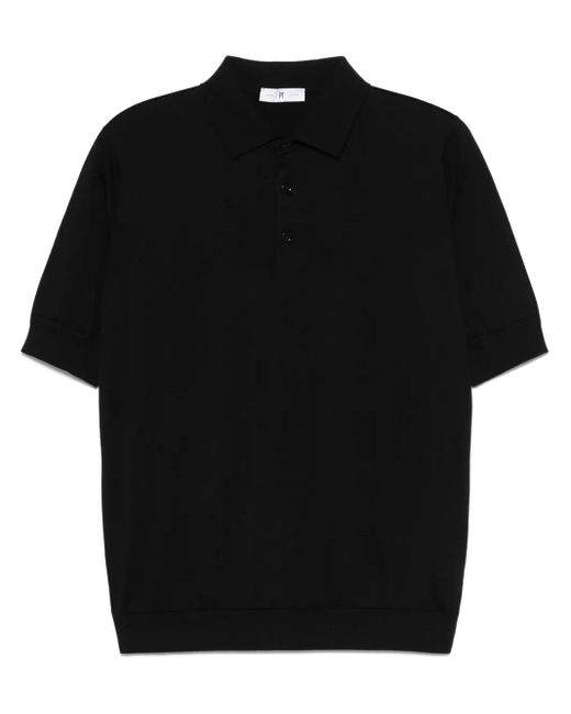 メンズ PT Torino ファインニット ポロシャツ Black