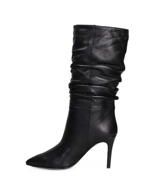 Via Roma 15 Black Ruched Pointed-Toe Boots