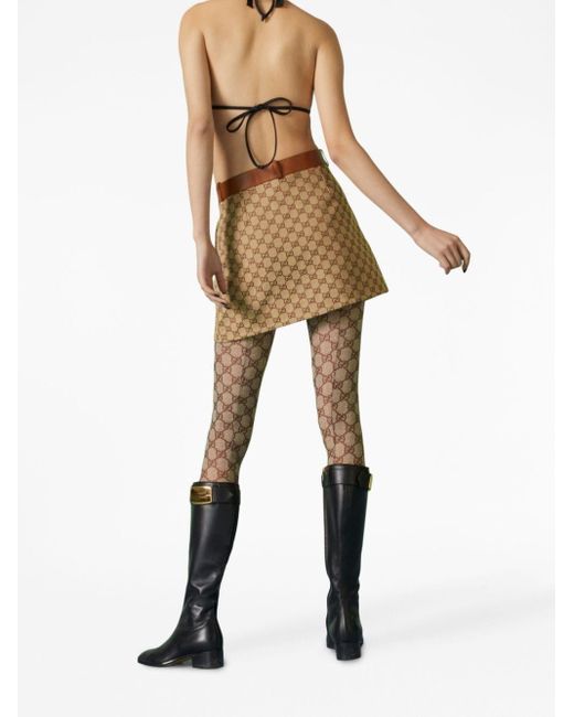 Minifalda con ribete de cuero Gucci de color Brown