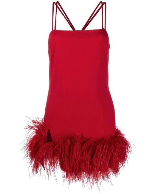 The Attico Red Fujiko Feather-Trim Minidress