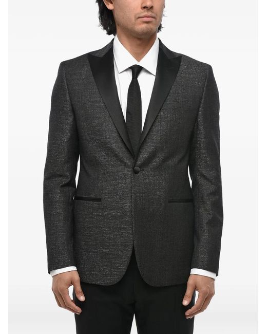 Corneliani Black Satin-Lapel Blazer for men