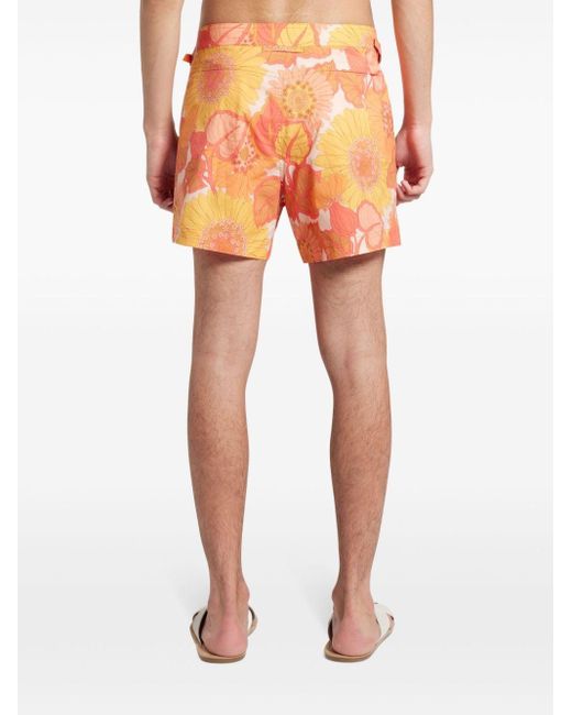 Tom Ford Orange Floral-print Swim Shorts for men