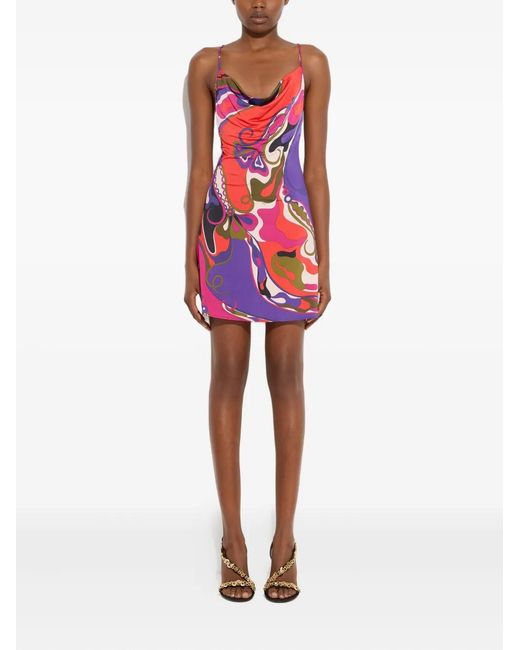 Emilio Pucci Red Orchidee Print Short Jersey Dress