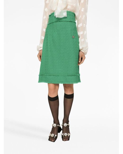 Dolce & Gabbana Green Raschel Tweed Midi Skirt