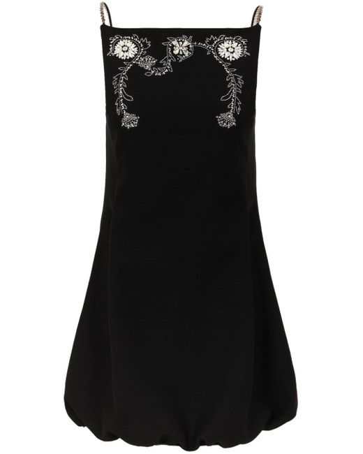 Rabanne Black Floral-embroidery Wool-blend Dress