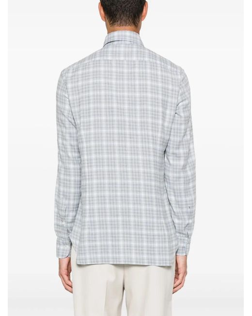 Barba Napoli White Checked Shirt for men