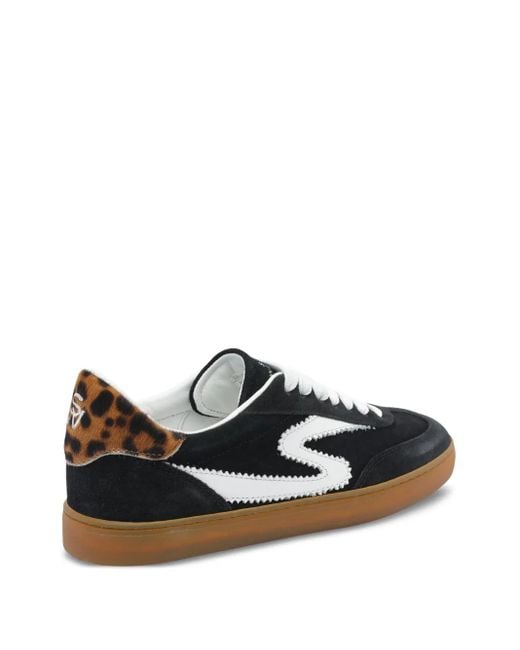 Stuart Weitzman Black Runaround Suede Leather Leopard-Print Detail Sneakers