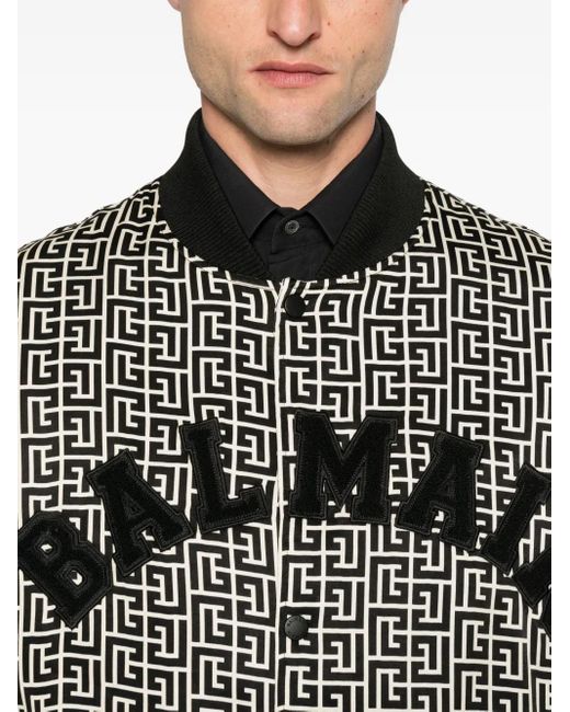 Balmain Black Geometric-Pattern Bomber Jacket for men