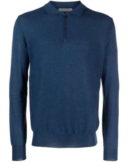 Corneliani Blue Fine-Knit Virgin Wool Polo Shirt for men