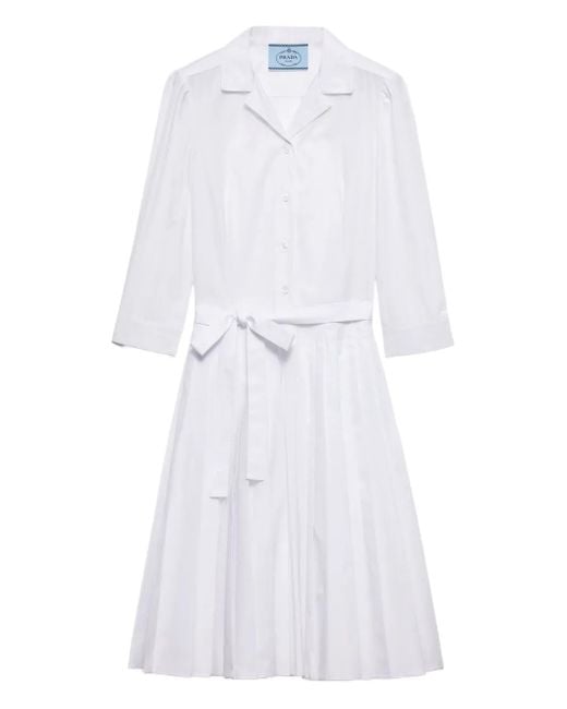 Vestido camisero plisado Prada de color White